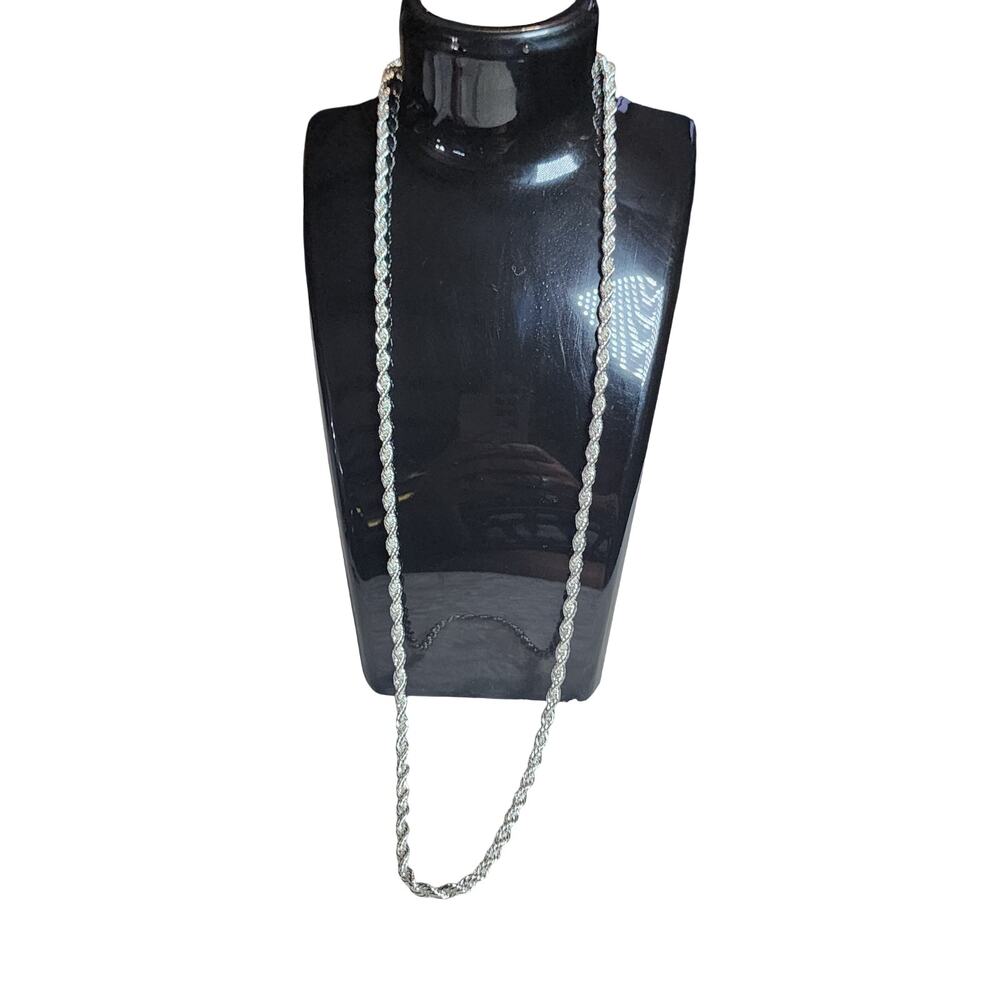 925 Sterling Silver Plated 24" Twisted Rope Chain Necklace Magnetic Core NWOT